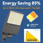 LED Parking Lot Light: 150W/200W/240W Selectable, Shoebox Light Arm Mount