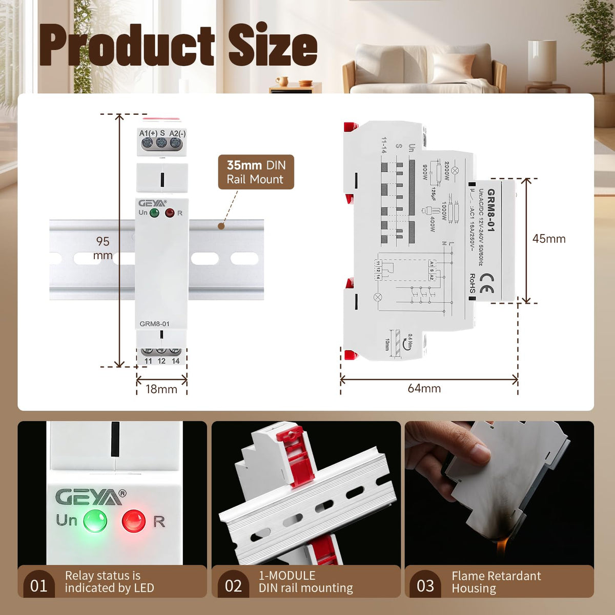 GAEYAELE Memory Relay Latching Relay Impulse Relay Electronic 1SPDT 16A Din Rail(GRM8-01,AC/DC12V~240V)