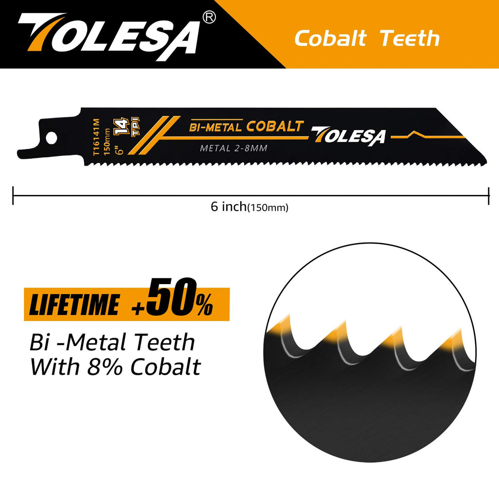 TOLESA Reciprocating Saw Blades, 6" 14TPI for Heavy Metal, 5-Pack