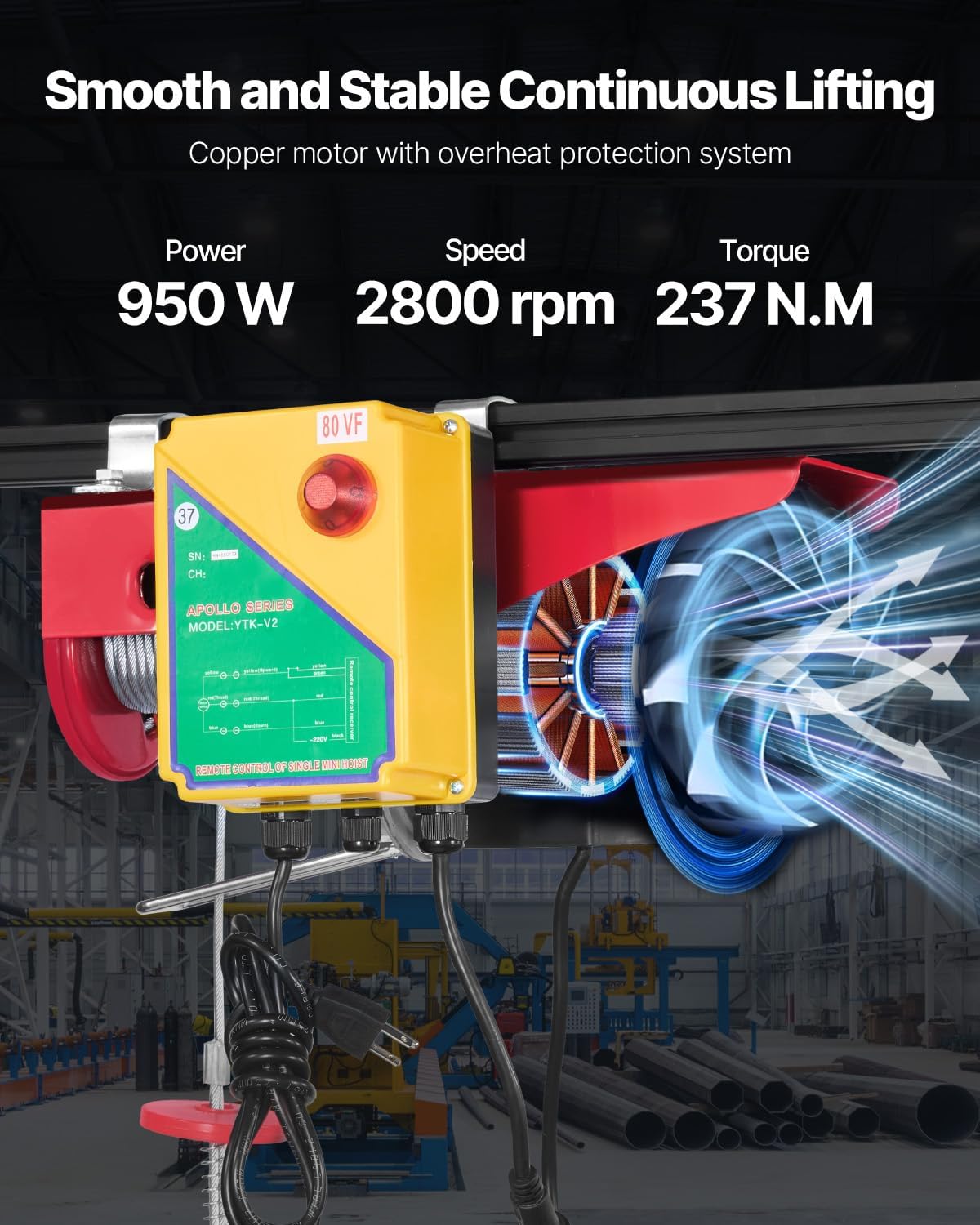 Electric Hoist, 1760 lbs 120V Electric Winch with 328 ft Wireless Remote Control, 40 ft Single Cable Lifting Height