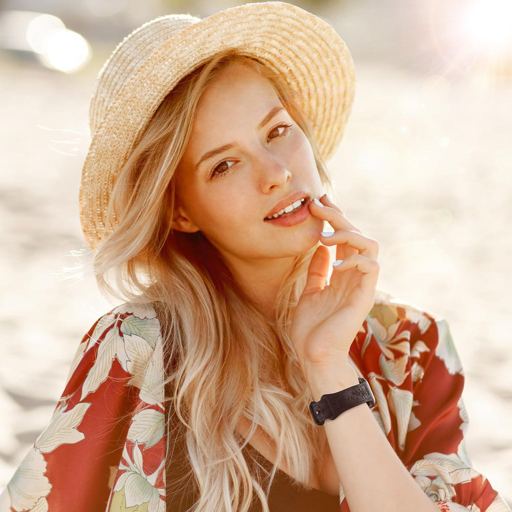 Floral Engraved Band Compatible with Apple Watch Band 40mm 41mm 38mm 42mm 44mm 45mm 46mm 49mm Women, Soft Silicone