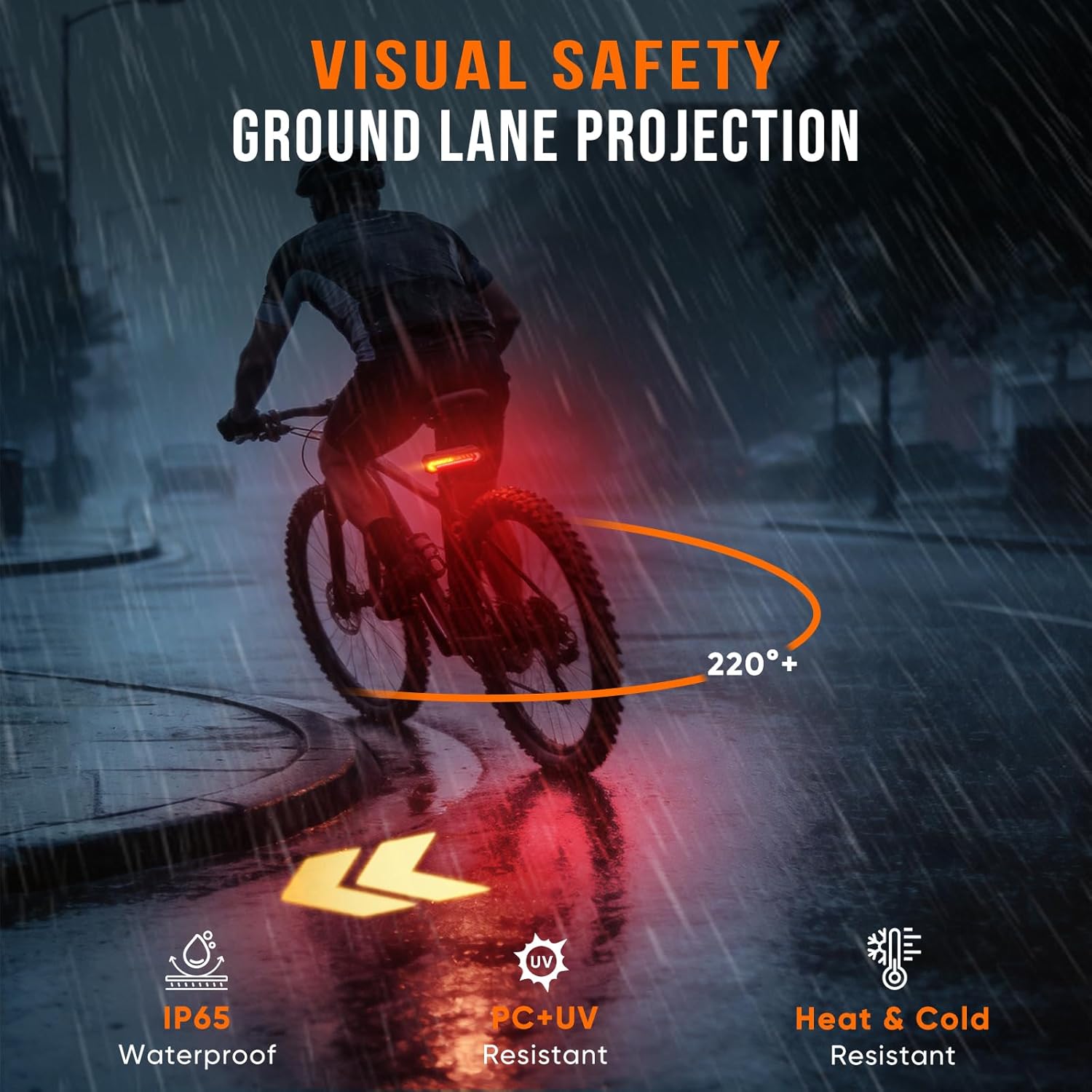 Smart Bike Tail Light, Wireless Remote Turn Signals with 120dB Audio Warning & Virtual Lane Projection, USB-C