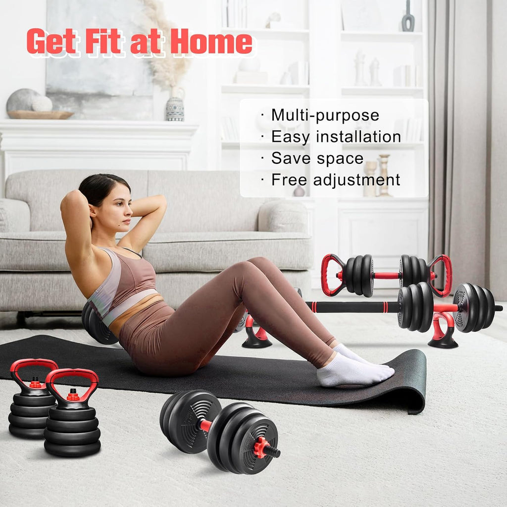 Adjustable Dumbbell Set for Home Fitness Training | 6 in 1 Weight Set Dumbbell Barbell Kettlebells, Push-up, Push up