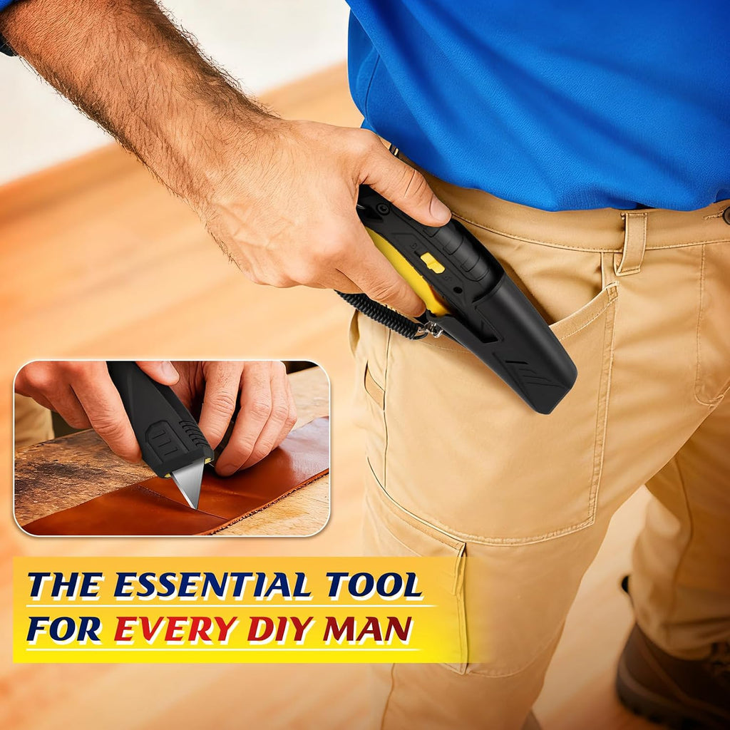 Self-Retracting Safety Box Cutter with Holster and 10 SK5 Blades