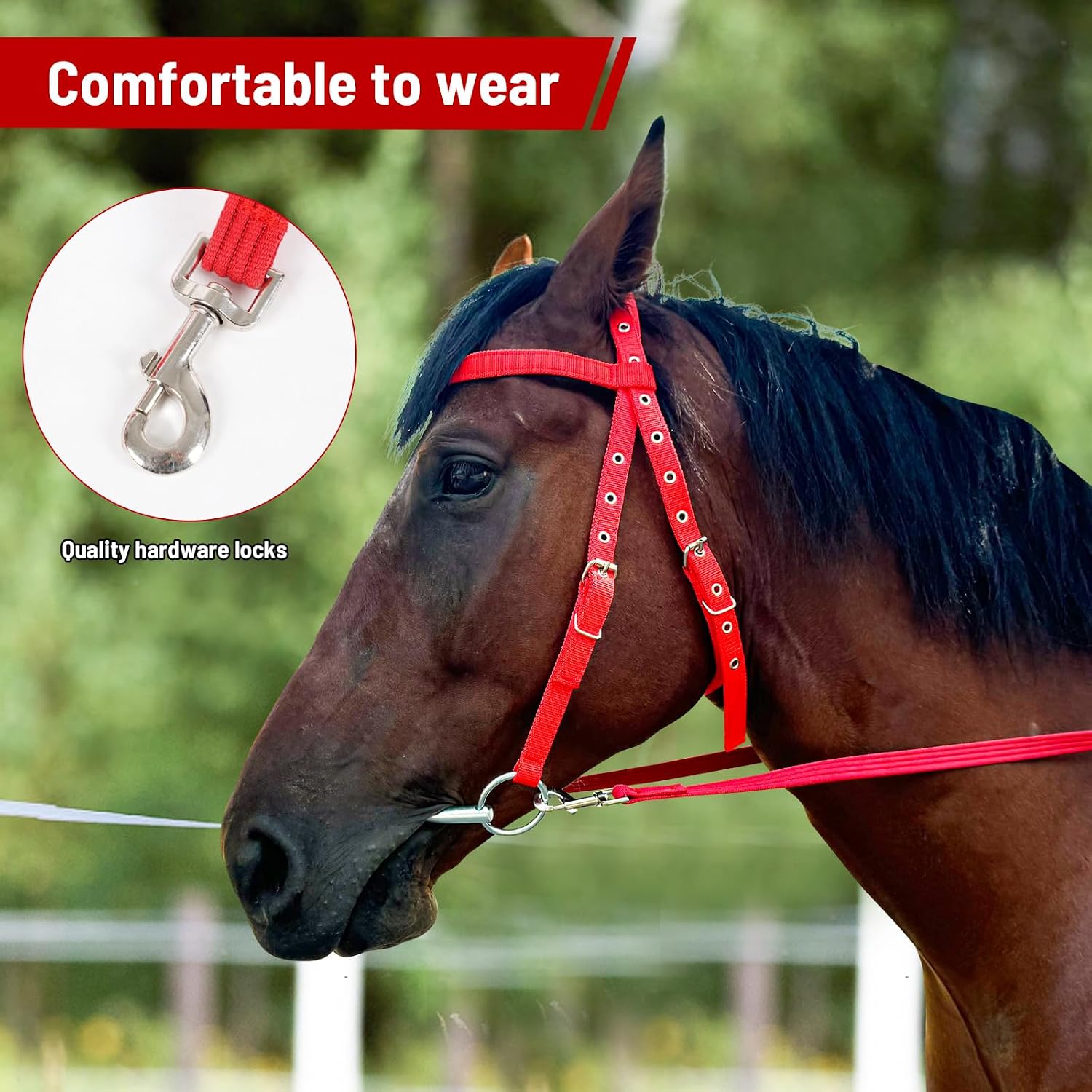 Adjustable Horse Bridle with Stainless Steel Bit, Black Nylon Headstall with Reins, Non-Slip Design