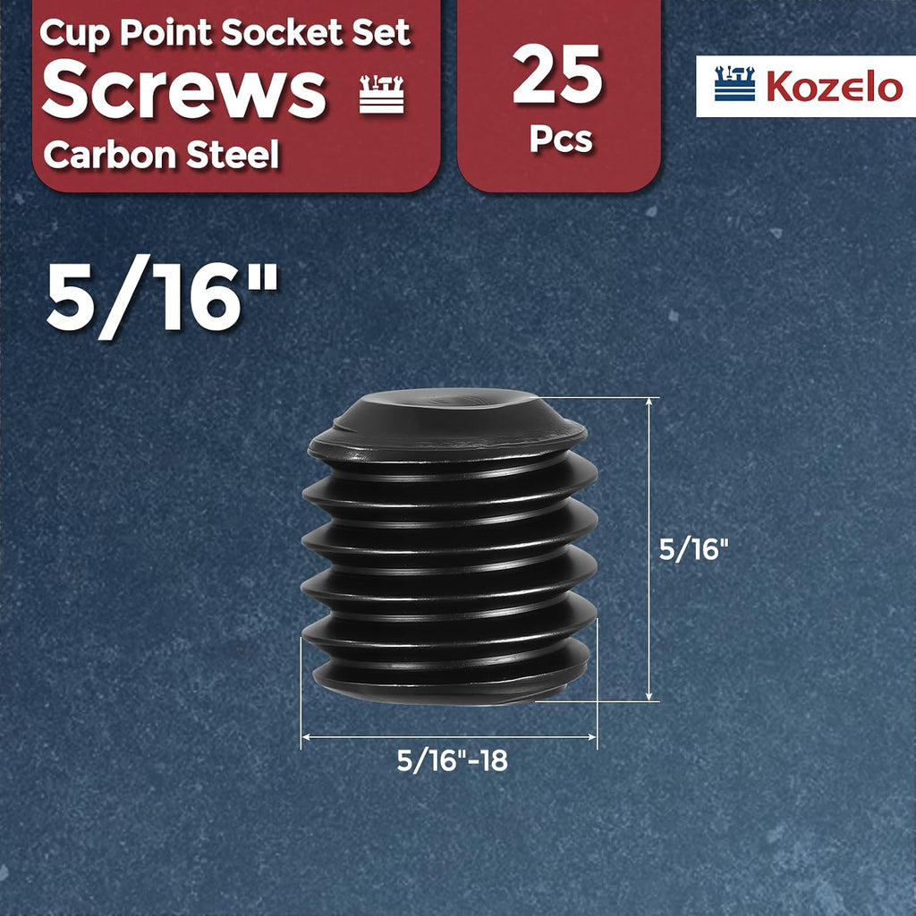 25Pcs Cup Point Socket Set Screws-5/16-18x5/16 Carbon Steel
