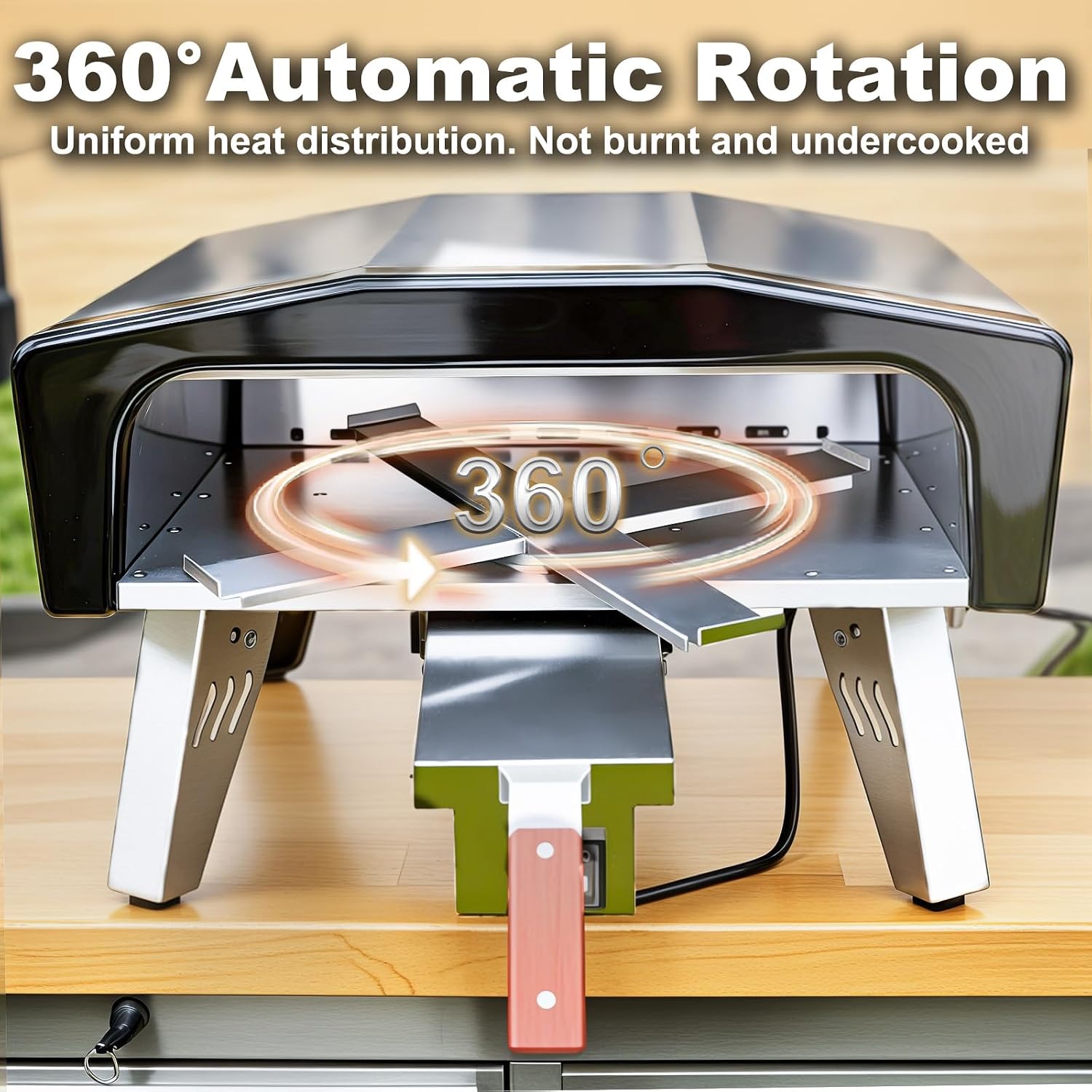 20 Inch Portable Propane Stainless Steel Outdoor Pizza Oven with Pull Out Handle and 360° Automatic Rotating Pizza Stone