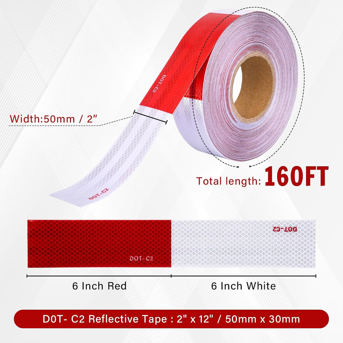 DOT Trailer Reflective Tape 2" x 160' Red & White Safety Reflector
