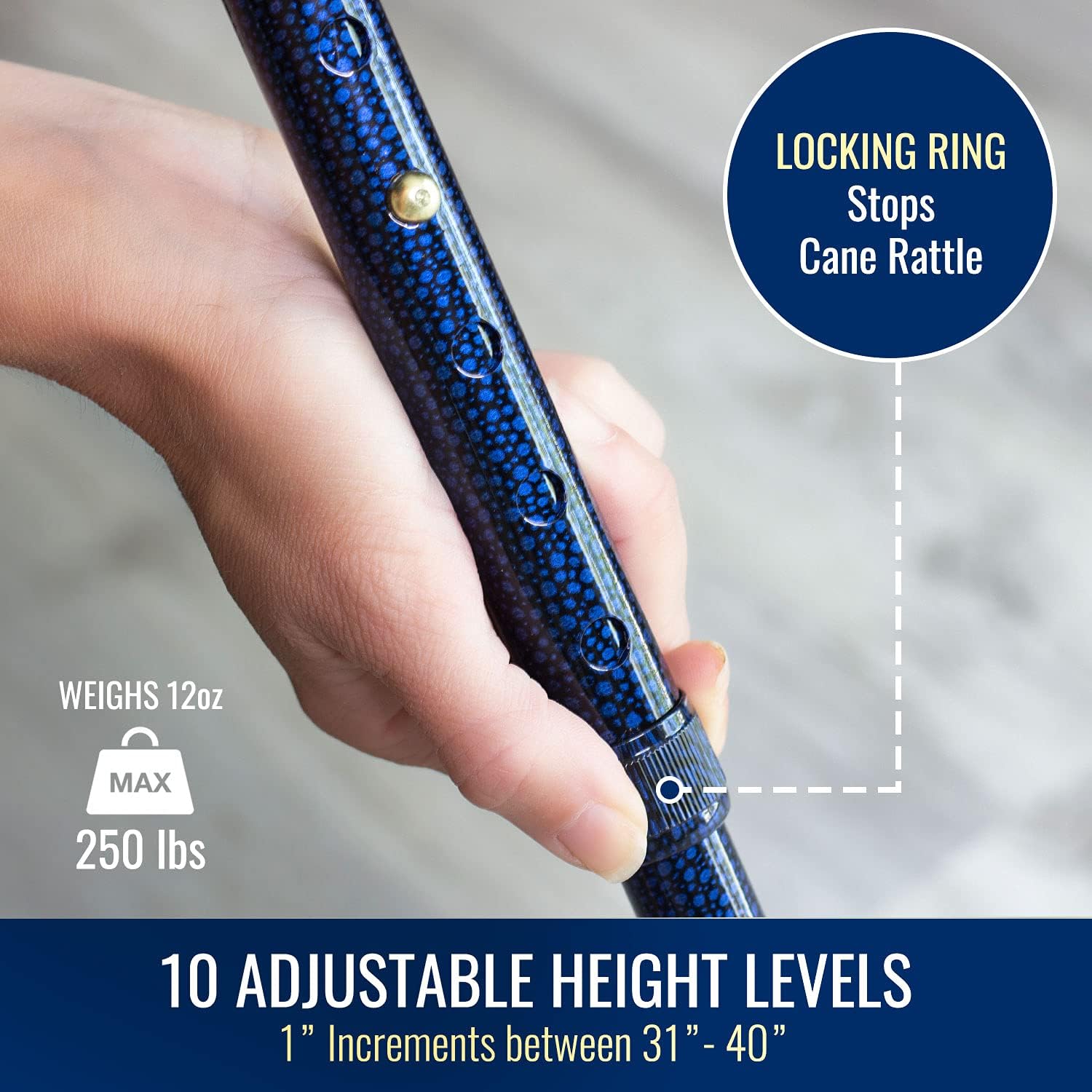 Lightweight Aluminum Adjustable Walking Cane with Derby-Top Handle for Men and Women