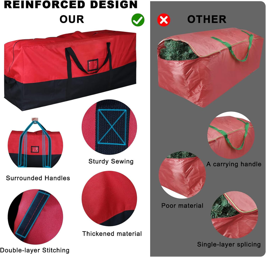 Christmas Tree Storage Bag, 7.5 ft, 600D Oxford, Black Red | Tree Bag, 600D Oxford Fabric, Waterproof Lining