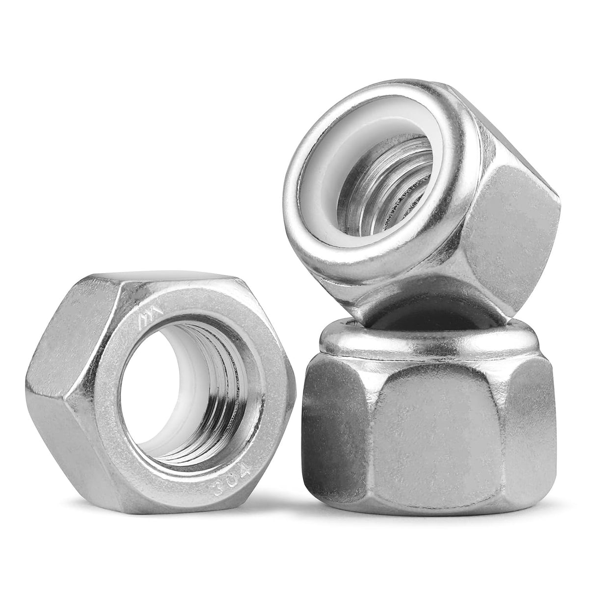 50Pcs #10-24 Lock Nuts, Nylon Insert Locknuts 304 Stainless Steel 18-8 SS Self-Locking Nuts, Coarse Thread Hex Nylock Nut