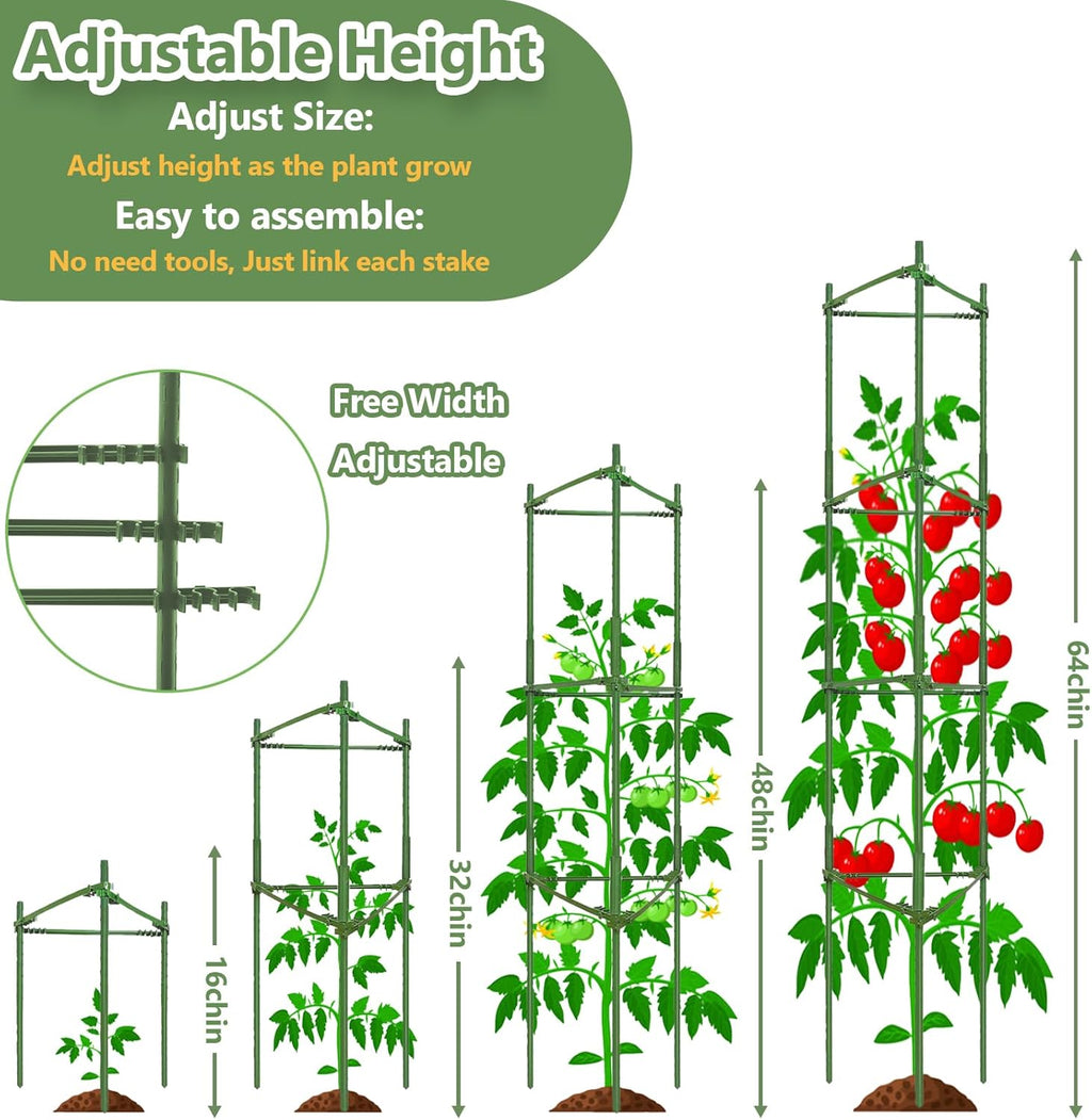 3 Pack Tomato Cages - Tomato Trellis Plant Support Stake Cage for Garden and Pots, Adjustable Tomato Plant Cage Tall