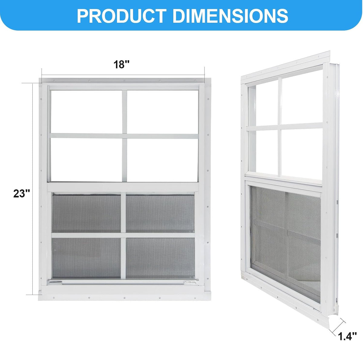 2 Pack Shed Window, 18" x 23" Flush Mount Window with Tempered Glass and Fiberglass Screen for Shed, Chicken Coop