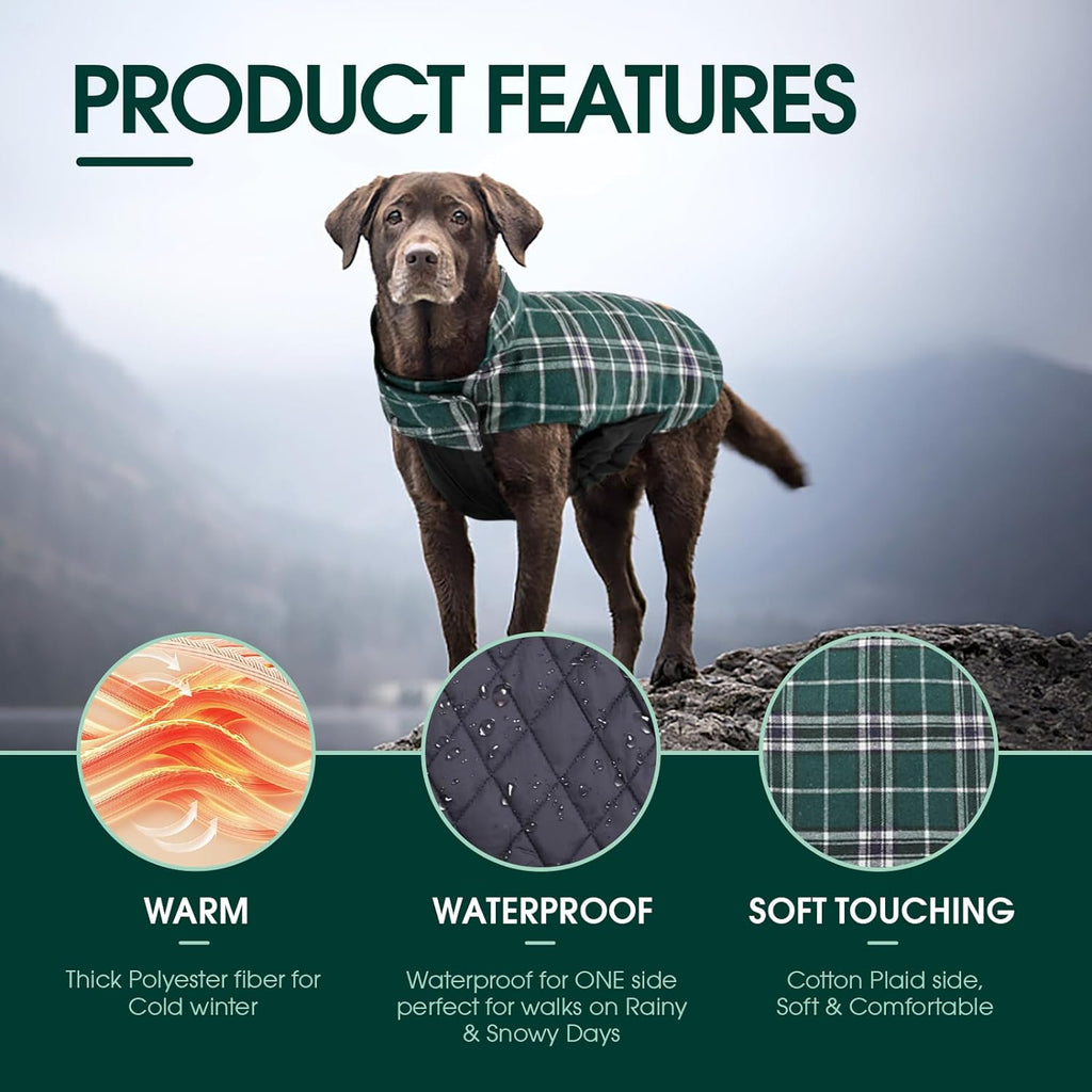 Waterproof Dog Coat, Reversible Dog Jacket for Small Dogs, Adjustable Durable Doggie Winter Coat Warm Cozy Puppy Cold