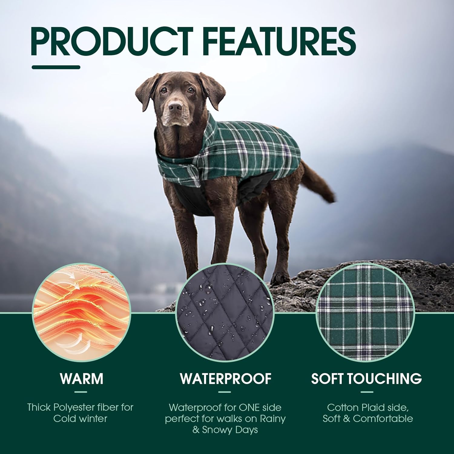 Waterproof Dog Coat, Reversible Dog Jacket for Small Dogs, Adjustable Durable Doggie Winter Coat Warm Cozy Puppy Cold