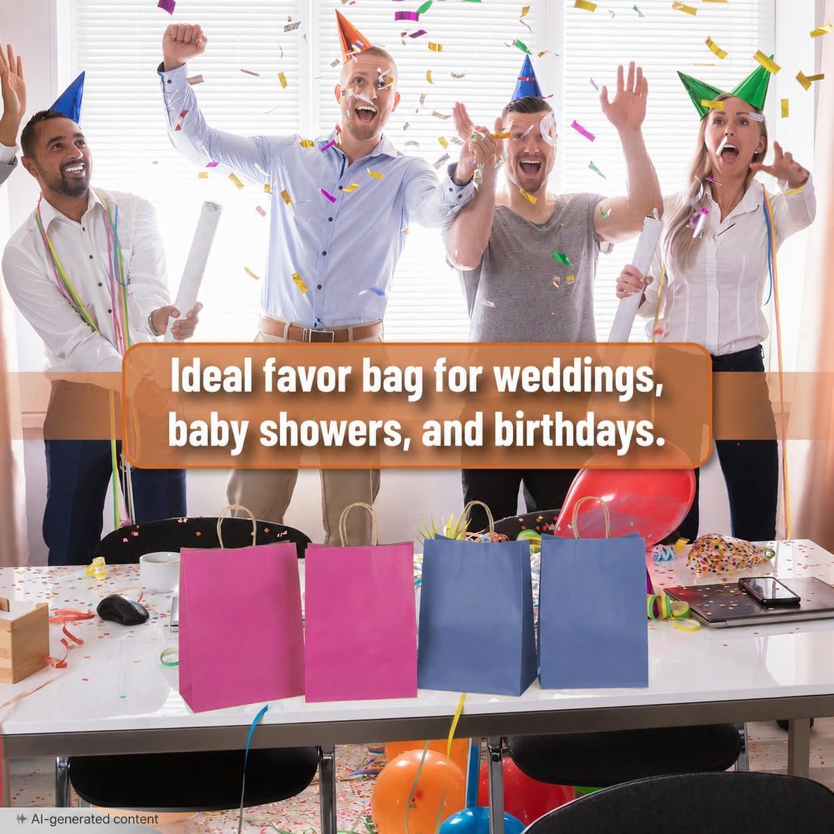 Paper Gift Bags with Handles, 32 Pack, 7.6" x 4.7" x 10.6"