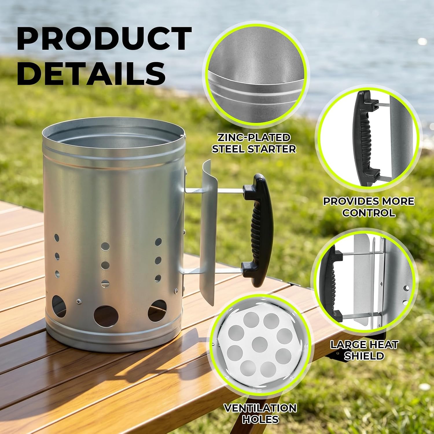 BBQ Charcoal Chimney Starter Set with Cubes, Air Blower and Mitts