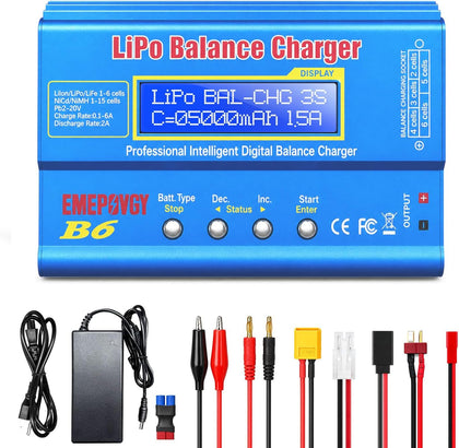B6 Battery Balance Charger 2026 Upgraded 80W Discharger for NiMH/NiCd (1-15S) LiPo/Li-ion/Life Battery (1-6S) RC