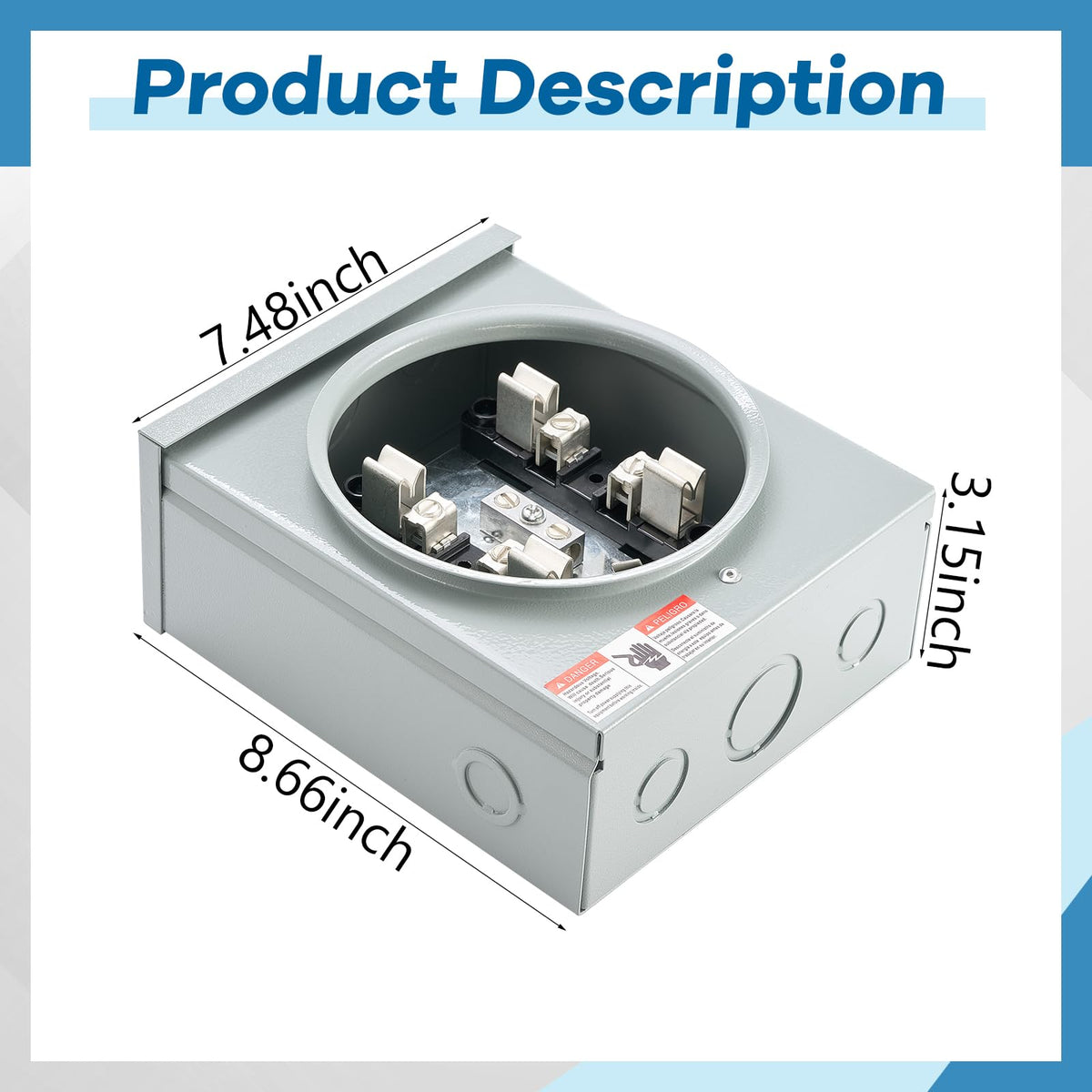 100 Amp Meter Socket, 4 Jaw Ringless Meter Base, 600v 3 Wire, Horn Bypass