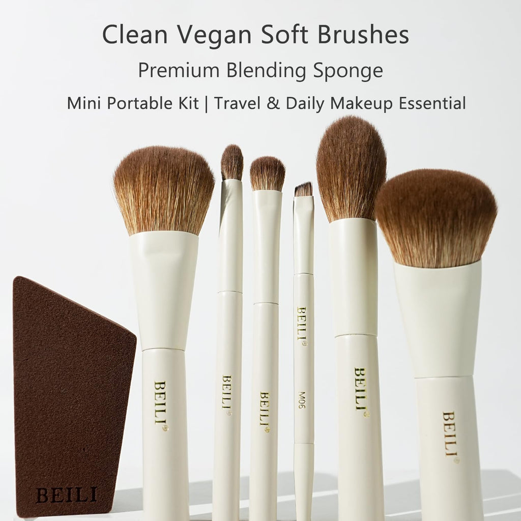 Mini Travel Makeup Brush Set, 6-Piece Face & Eye Brushes