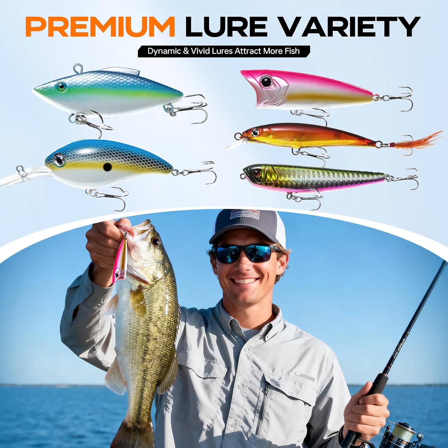 Fishing Backpack with Tackle Boxes and Rod Holders, Fishing Bag with Fishing Lure Kit Water-resistant Sling Tackle