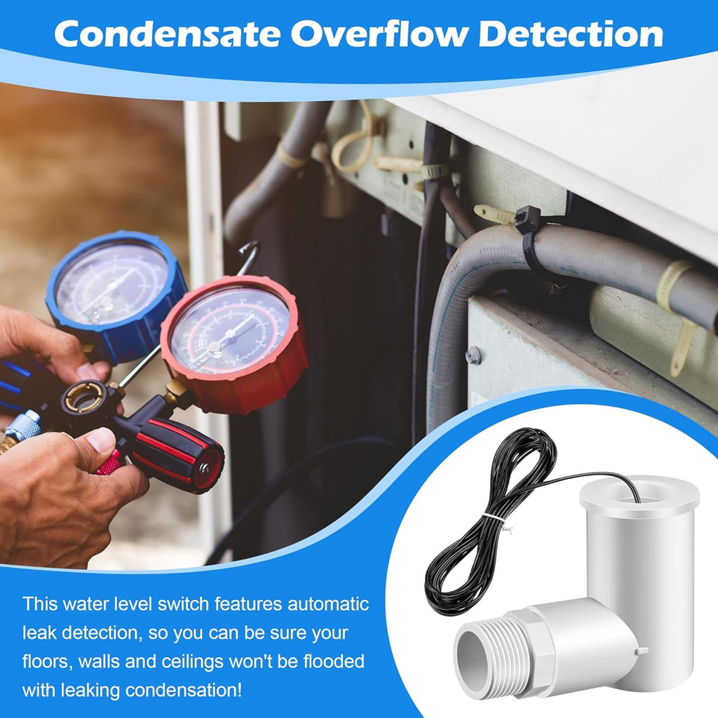 6 Pack SS2 Float Switch for Easy Installation, AC Float Switch with 3/4 Inch Adaptor and 6ft Wire, Water Level Accessory for HVAC System with Condensate Overflow Detection