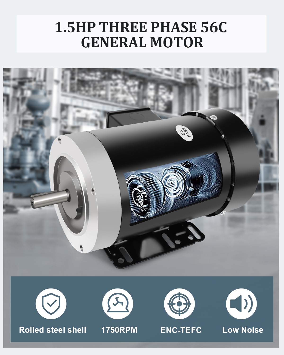 1.5HP General Electric Motor 1750RPM Three Phase TEFC 230/460V