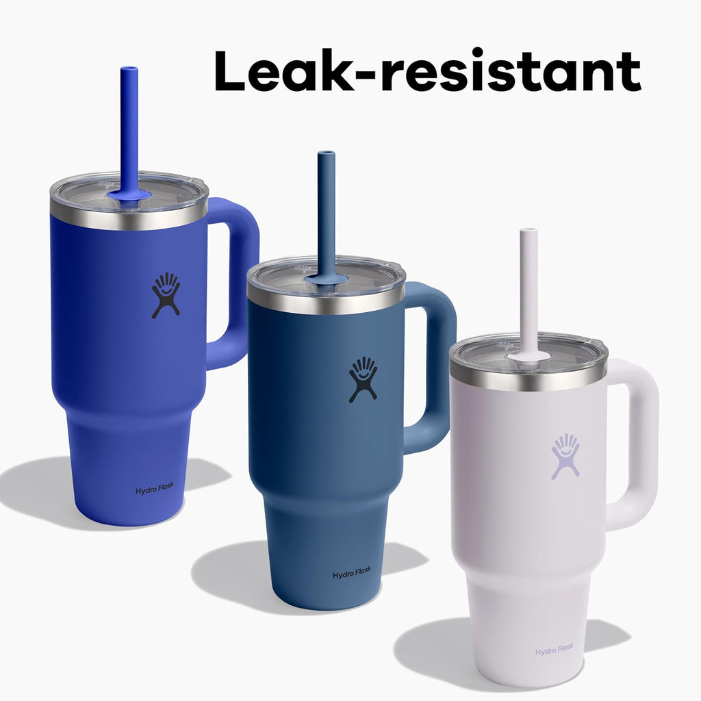 Travel Tumbler with Handle, Clear Lid and Straw - Insulated Stainless Steel