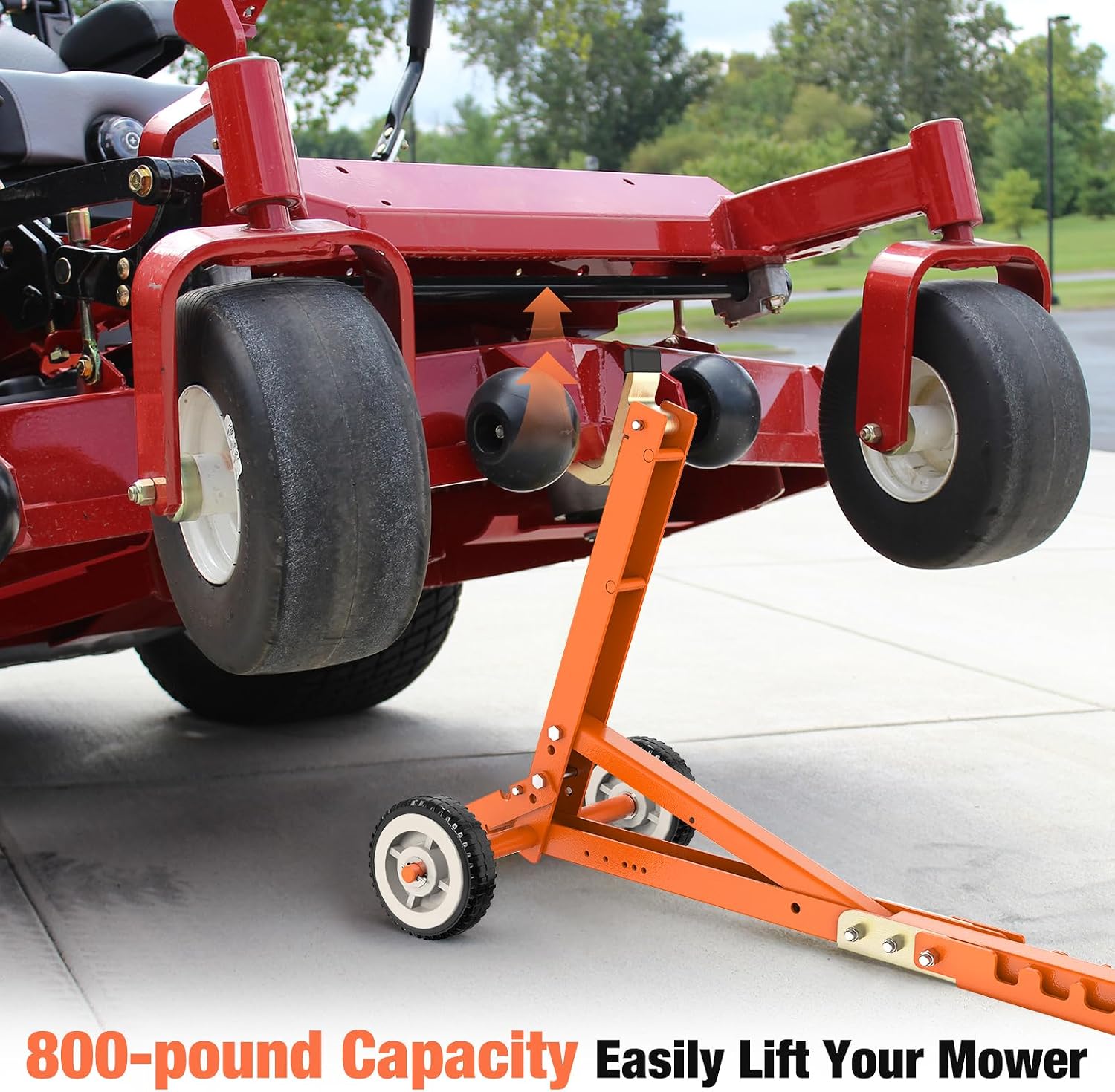 Lawn Mower Lift, 800 lb Capacity Zero Turn Mower Lift, Orange | For Zero Turn Lawn Mower, Riding Lawn Mower and More.