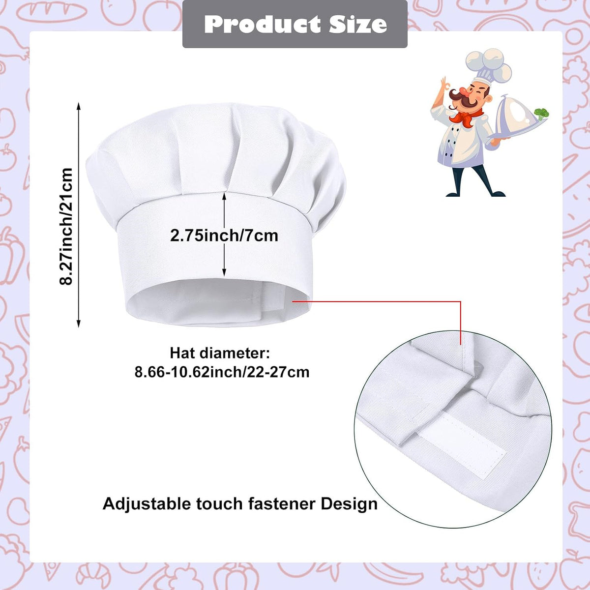 4 Pcs Chef Hats for Kids Adjustable