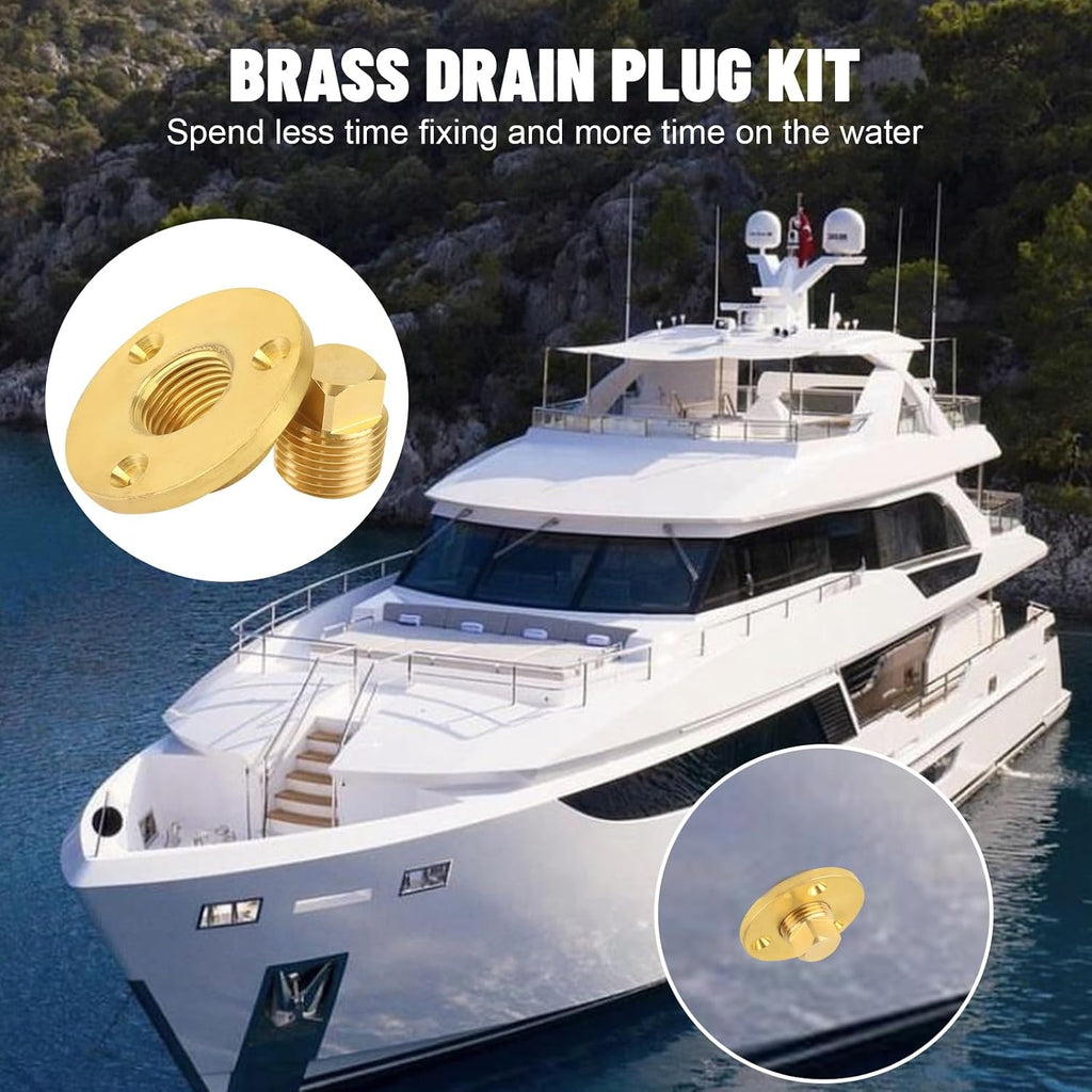 Brass Boat Drain Plug Kit for Garboard and Transom Scuttle