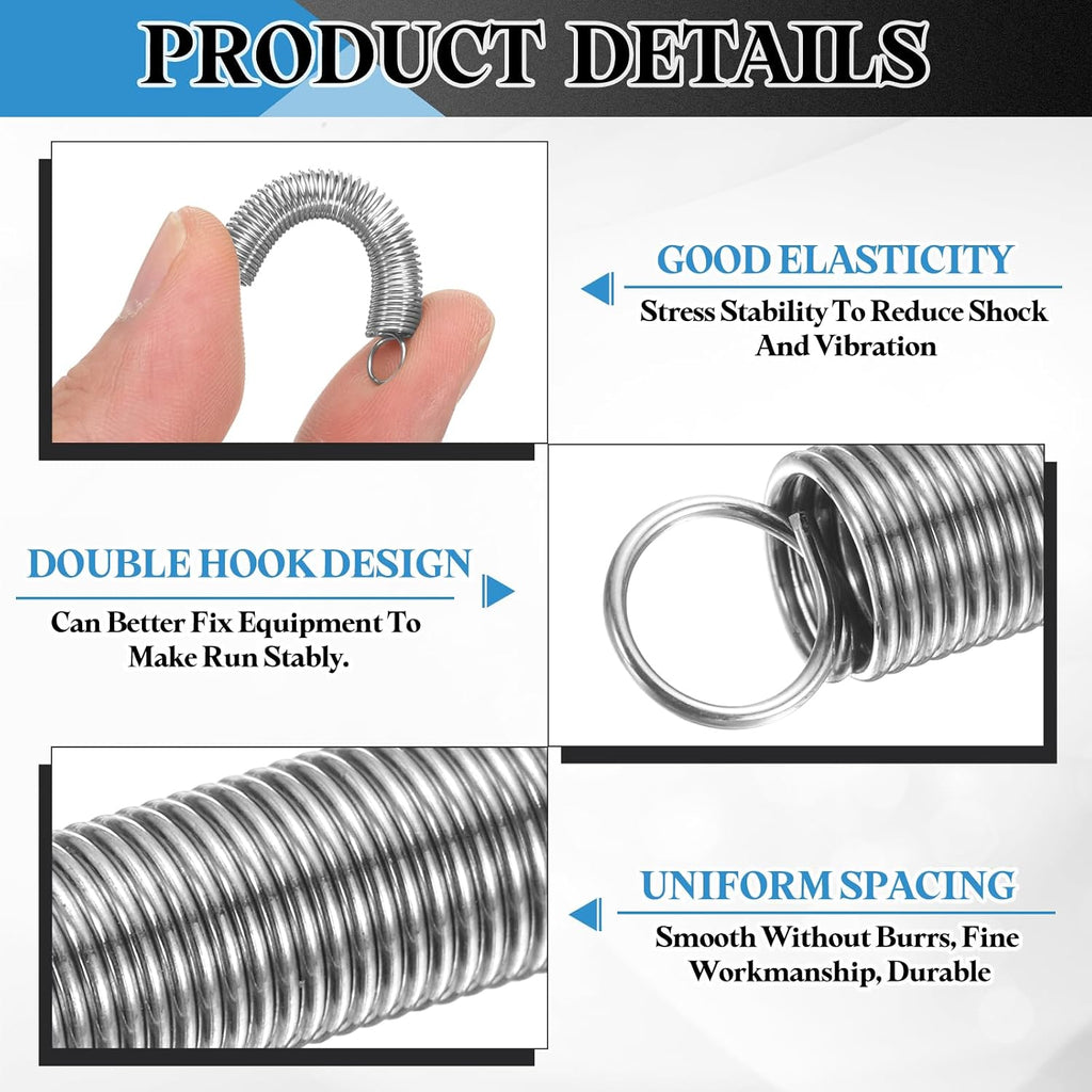 Extension Spring, 10pcs Wire Diameter 0.03", OD 0.31", Free Length 2" 304 Stainless Steel Dual Hook Tension Springs