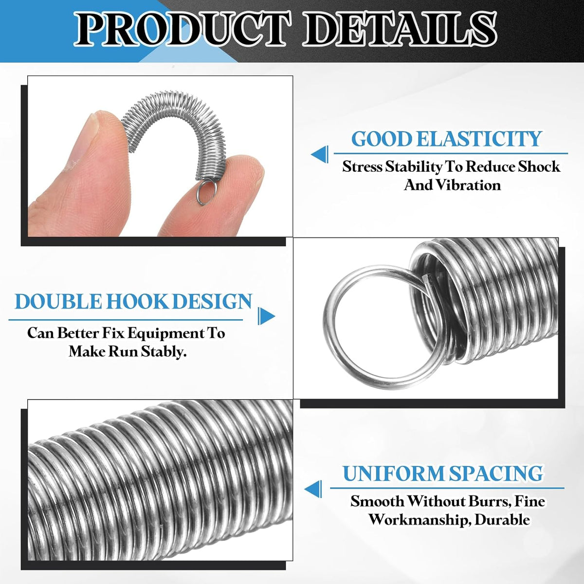Extension Spring, 10pcs Wire Diameter 0.03", OD 0.31", Free Length 2" 304 Stainless Steel Dual Hook Tension Springs