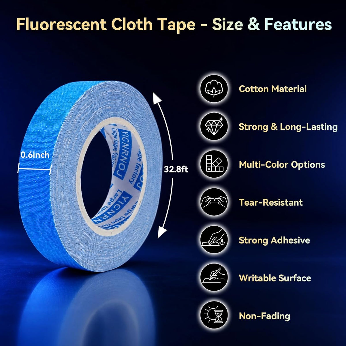 6-Pack 0.6in x 32.8ft Neon Gaffer Tape, Strong & Fluorescent Glow