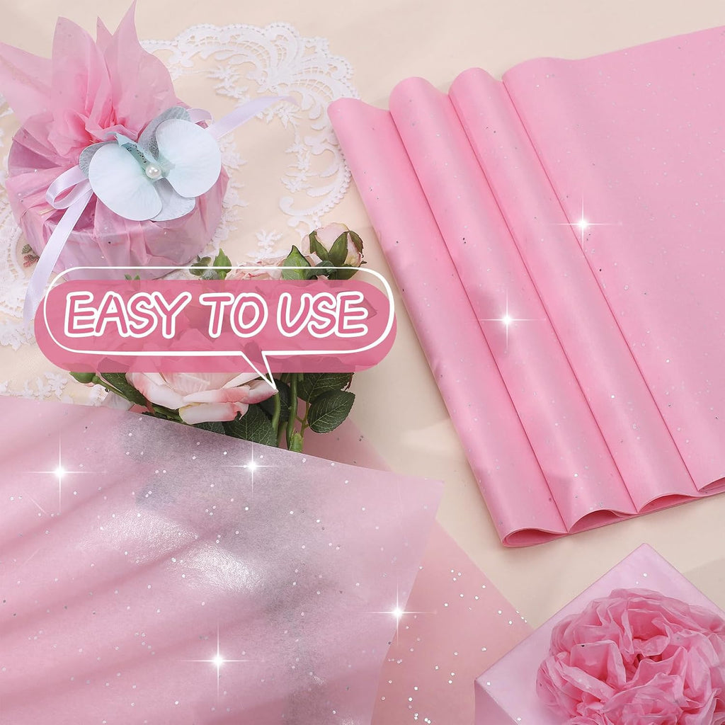 135 Sheets Glitter Pink Tissue Paper 20 x 14 Inch