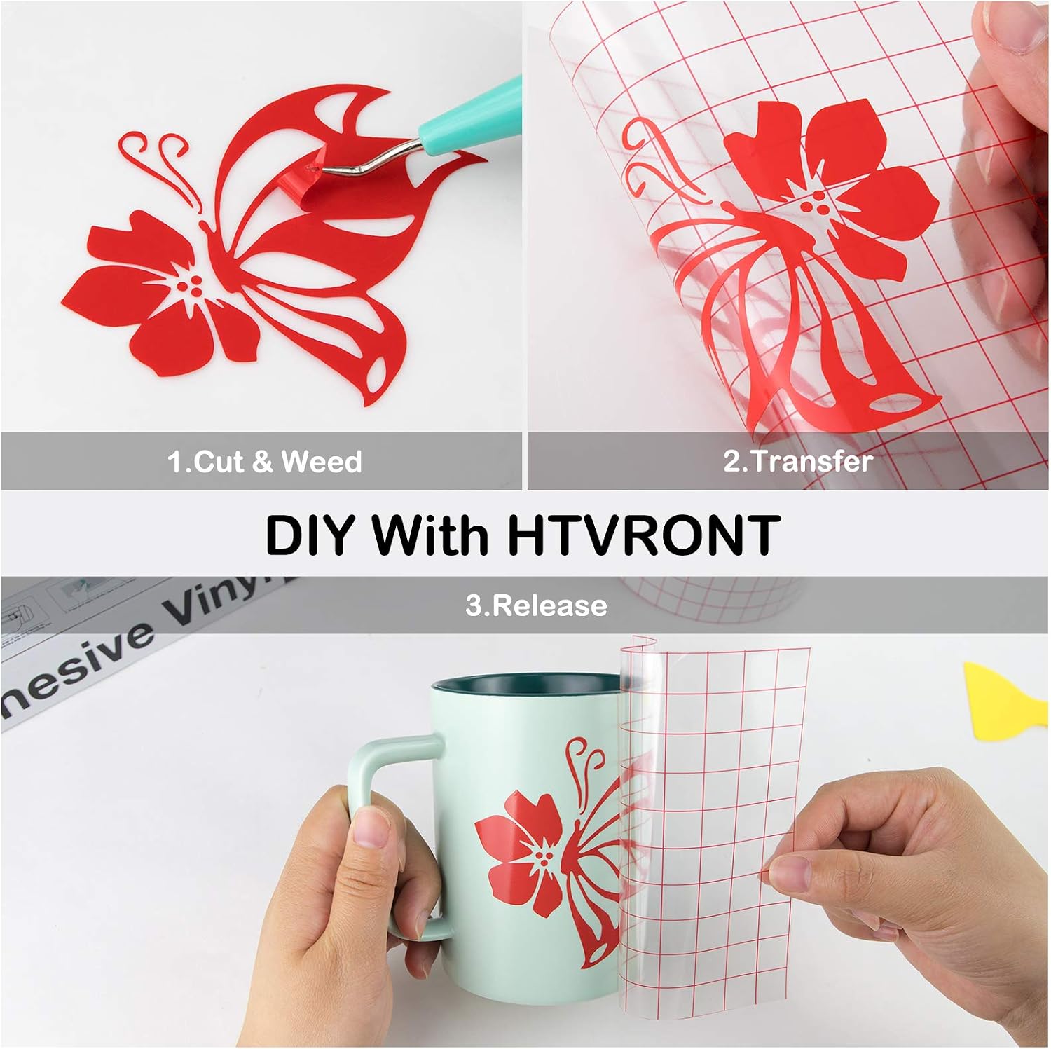 Glossy Red Permanent Vinyl Roll, 12" x14FT, Waterproof, for Crafts | Easy to Cut Weed Transfer, Compatible with