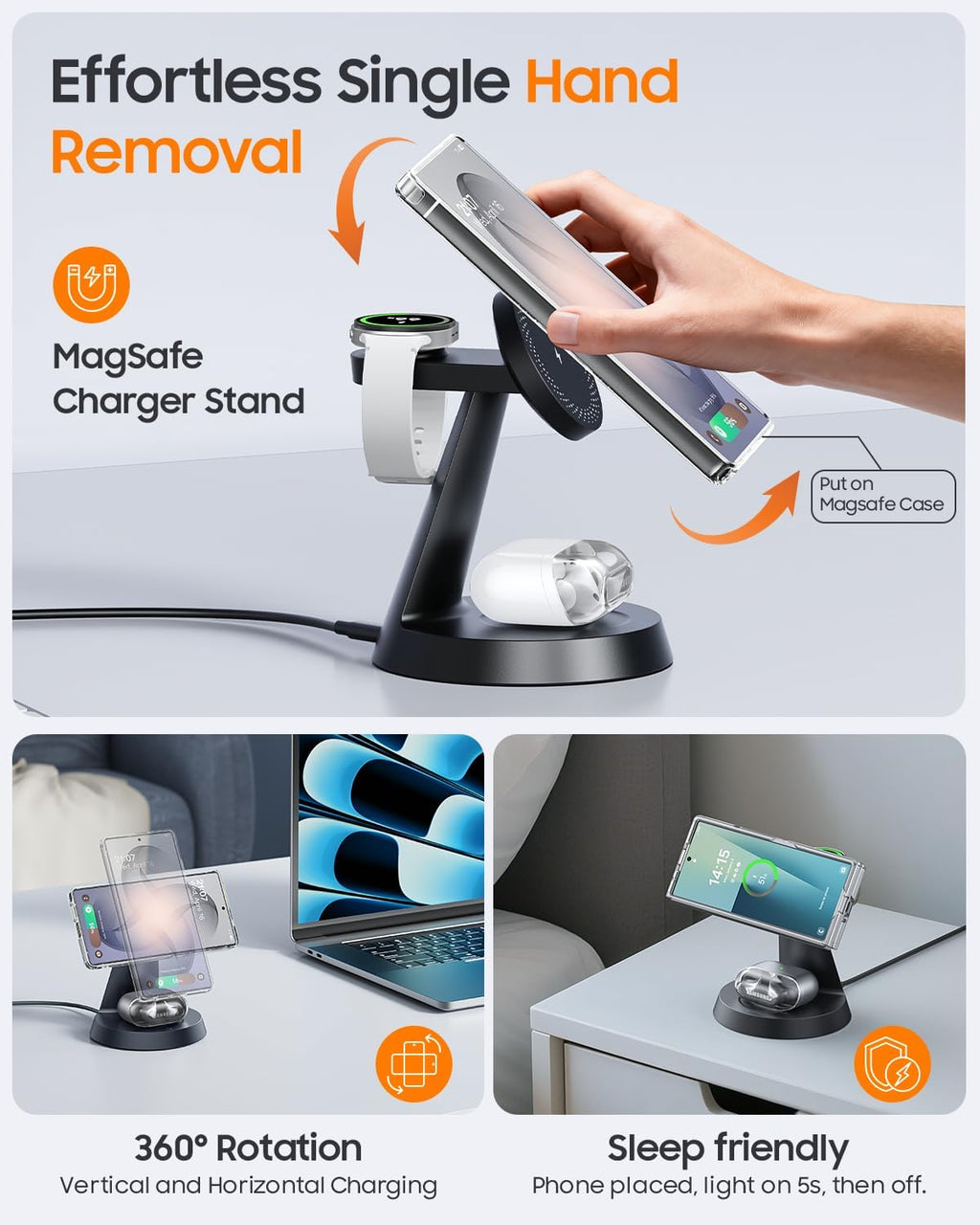 Magnetic Wireless Charger for Samsung, 3 in 1 Charging Station Compatible with MagSafe Samsung Charger for Galaxy S26