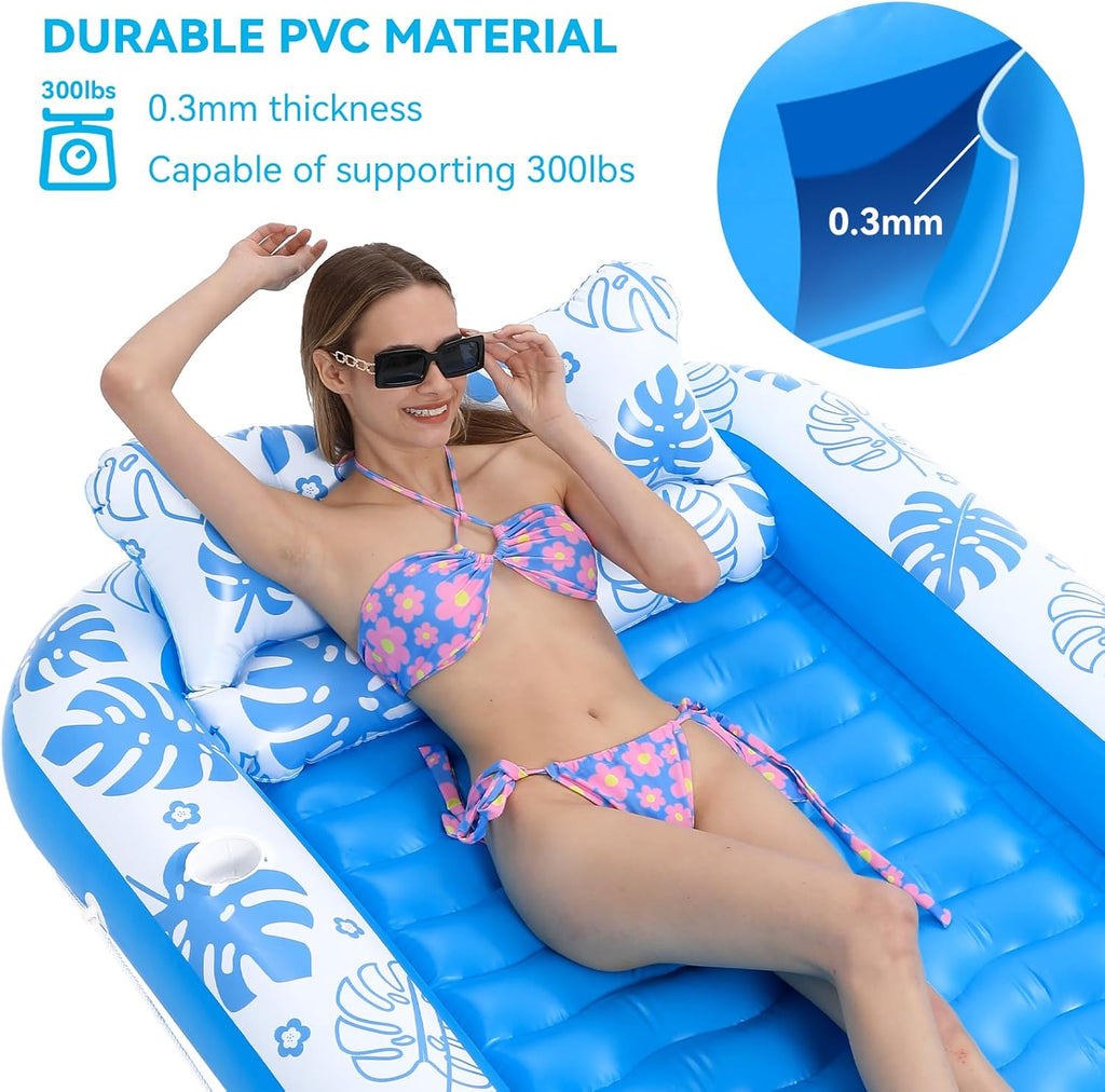 Inflatable Tanning Pool Lounger Float with Cervical Pillow - Pool Floats Adult for Sunbathing, Backyard, Pool Party
