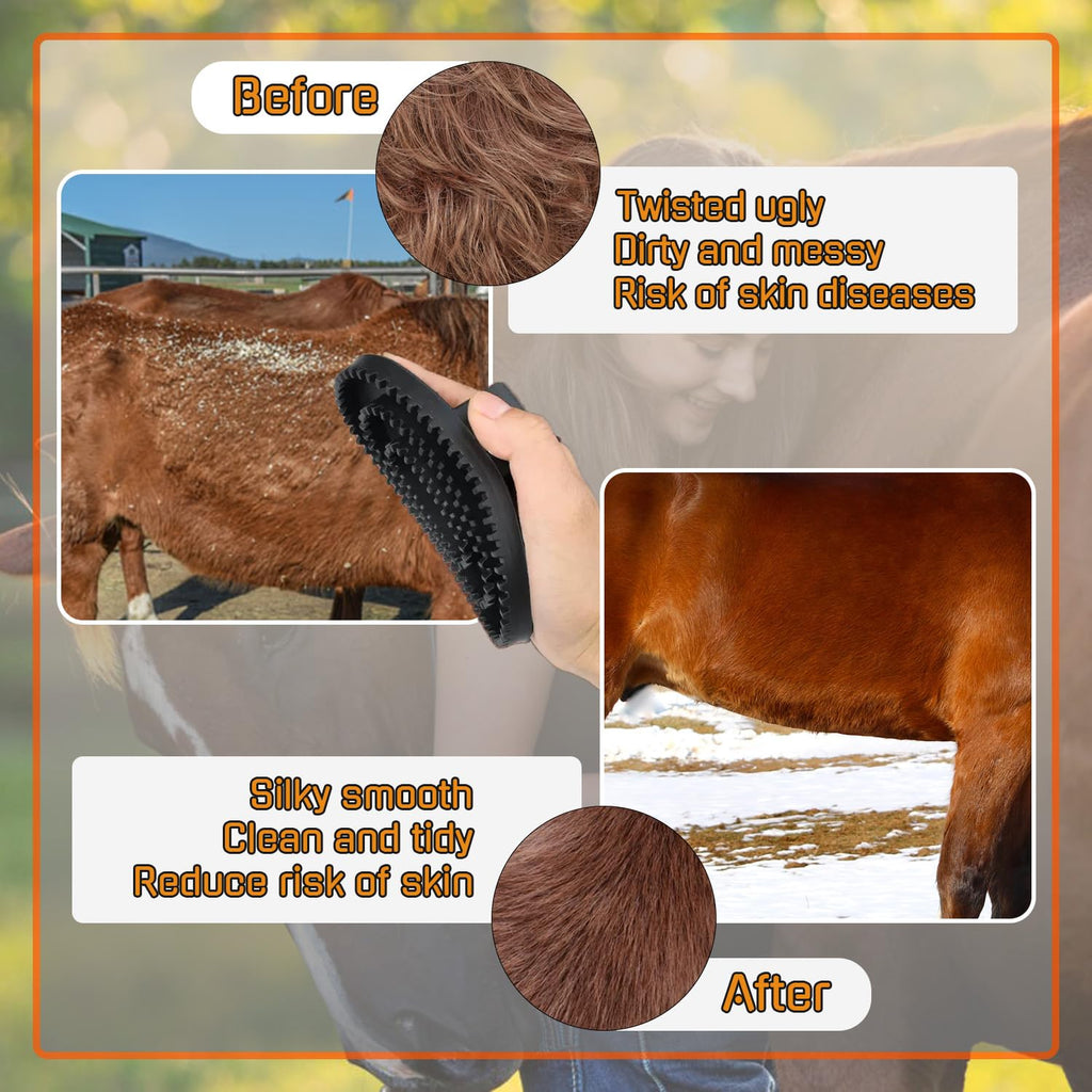 Rubber Curry Comb with Handle, Grooming Brush for Dogs, Cats & Horses