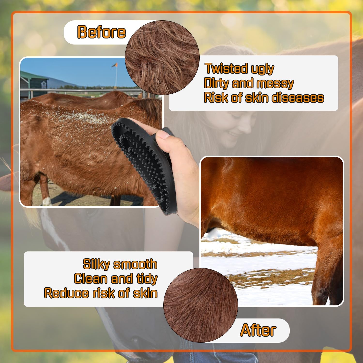 Rubber Curry Comb with Handle, Grooming Brush for Dogs, Cats & Horses