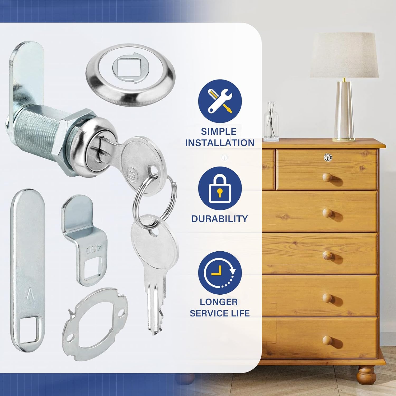 U 9950 1-3/8" Cam Lock, Diecast Drawer and Cabinet Lock for Prime-Line | 1-3/8” Length Cylinder Lock for 1” Max Panel