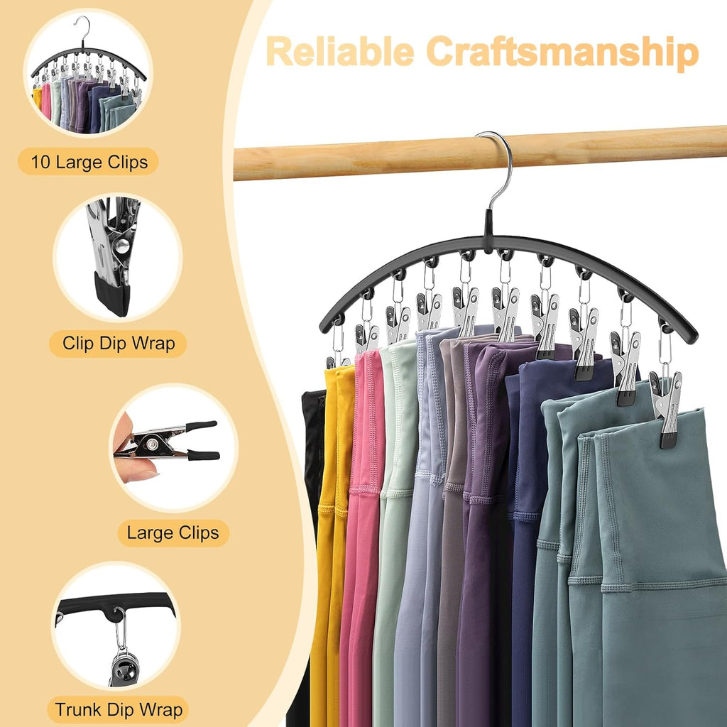 Legging Organizer for Closet, 2 Pack Metal Yoga Pants Hangers w/10 Clips Holds 20 Leggings, Space Saving Hanging