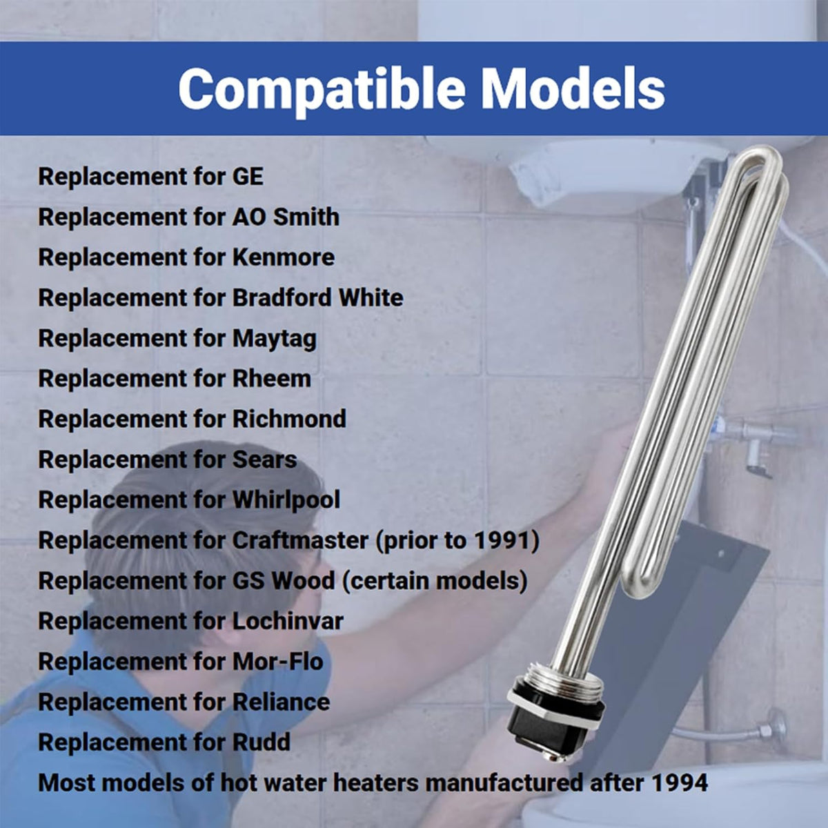 02582 240V 4500 Watt Water Heater Element, Fits as Rheem, AO Smith, 2Pcs