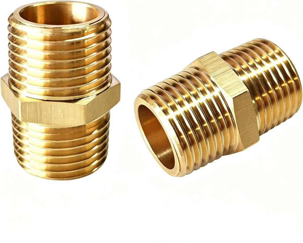 2PCS Hex Brass Nipple 1/2” Male X 1/2” Male NPT Pipe Fitting