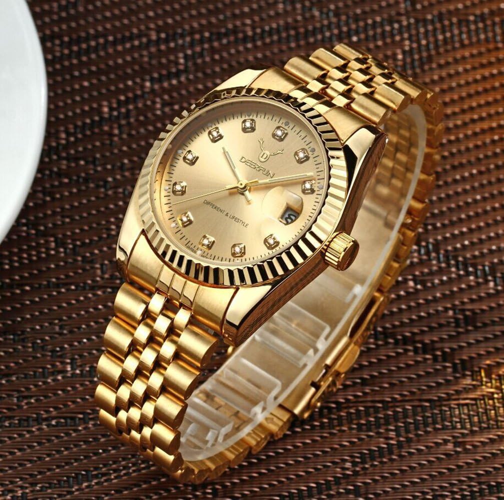 Mens Fashion Luxury Stainless Steel Calendar Rhinestone Waterproof Sports Women Unisex Quartz Watch