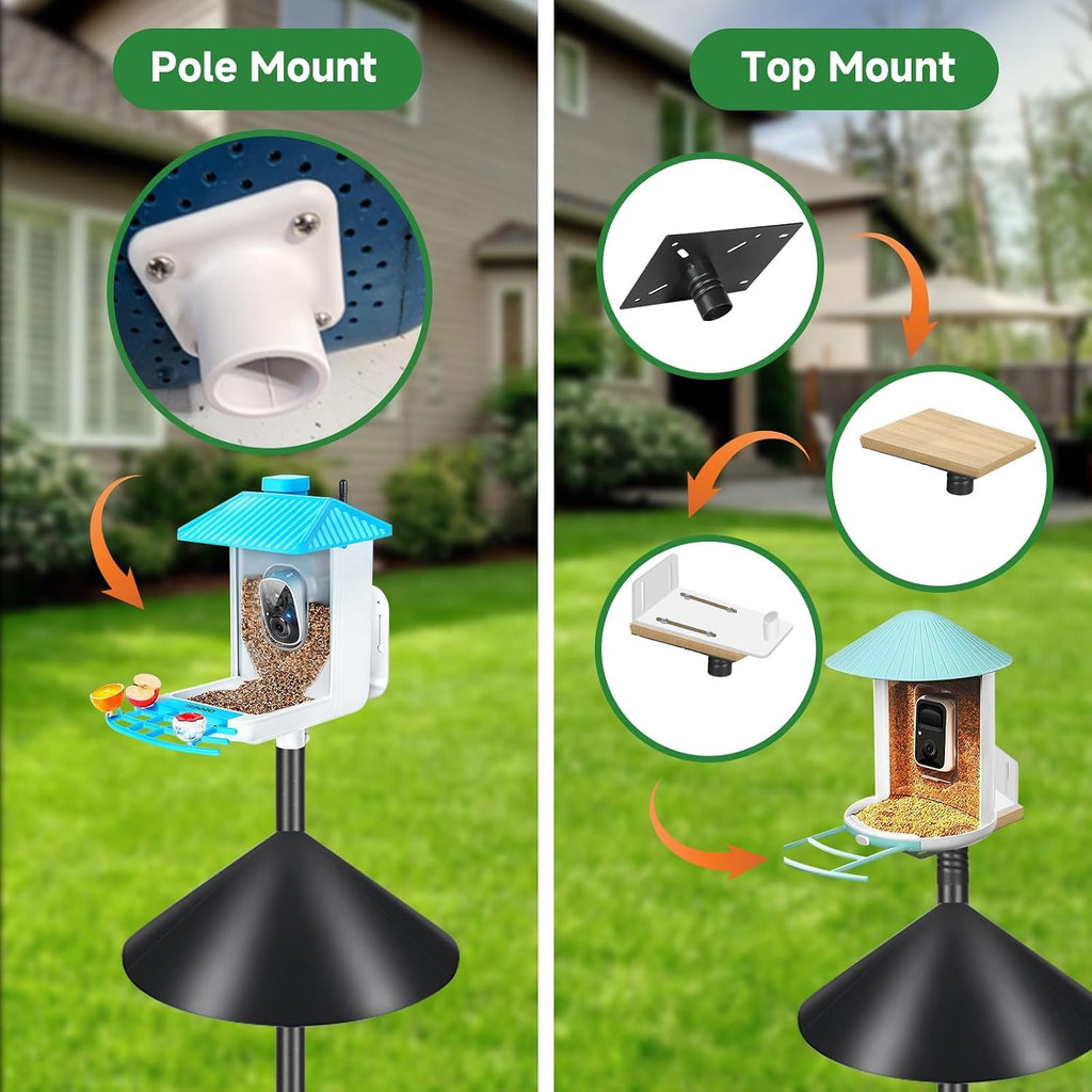 Smart Bird Feeder Pole Stand 79In,Adjustable Height Metal Bird House Pole for Outdoor Garden with Multiple Mounting