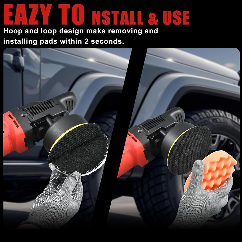 5 Inch Dual Action Polisher – 16mm Long Orbit Random Orbital Buffer with 6 Variable Speeds (1000-5500 RPM)