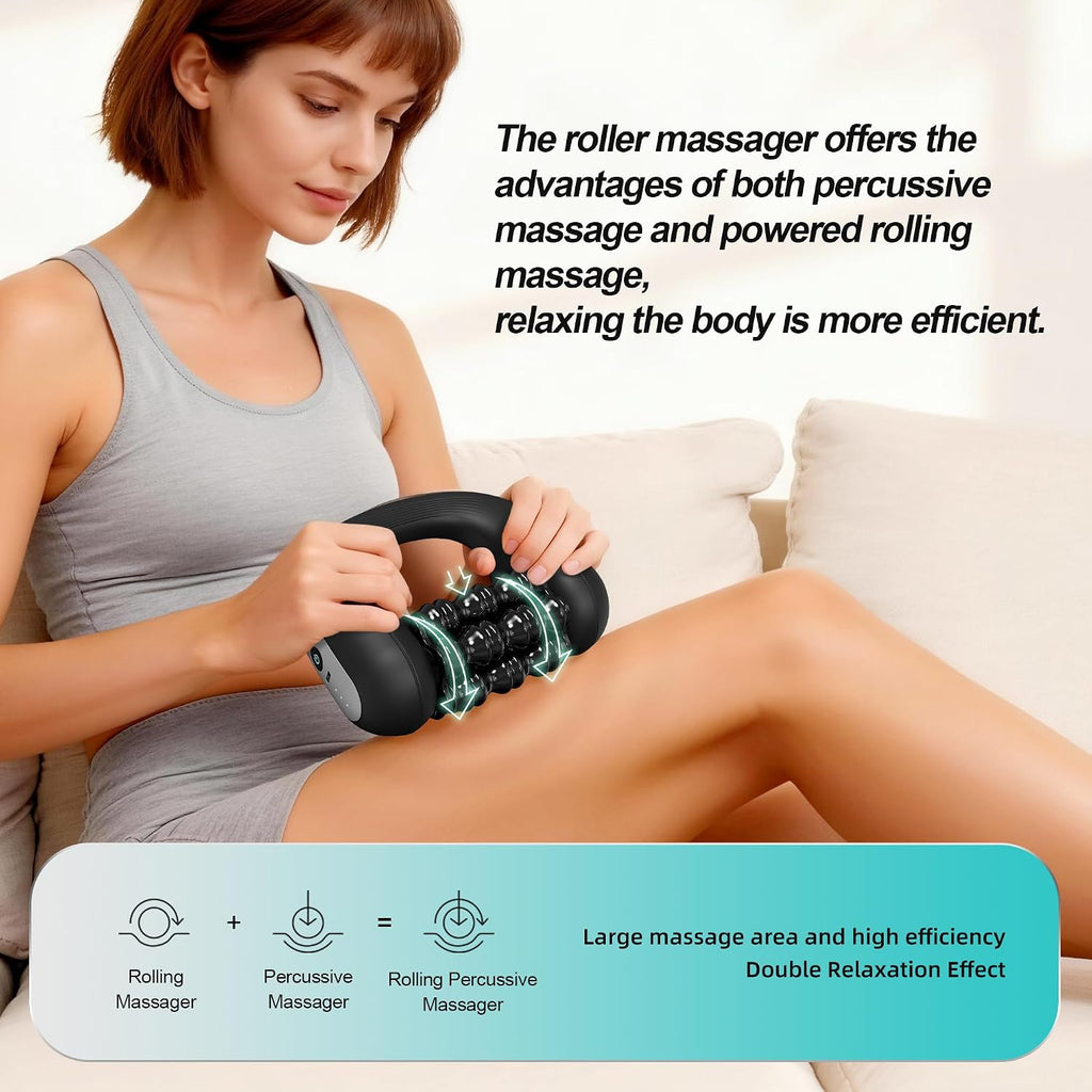 Electric Muscle Roller for Post-Workout Recovery, Deep Rolling Massager for Legs, Calves, Back & Neck, Handheld