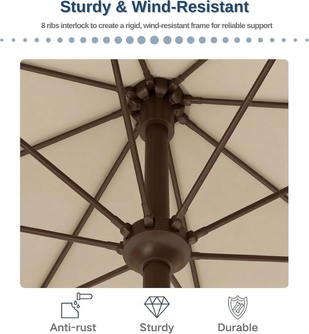 PatioKingdom 10FT Patio Umbrella with Push Button Tilt and Crank, Outdoor Market Umbrella with 8 Fiberglass Ribs, UV
