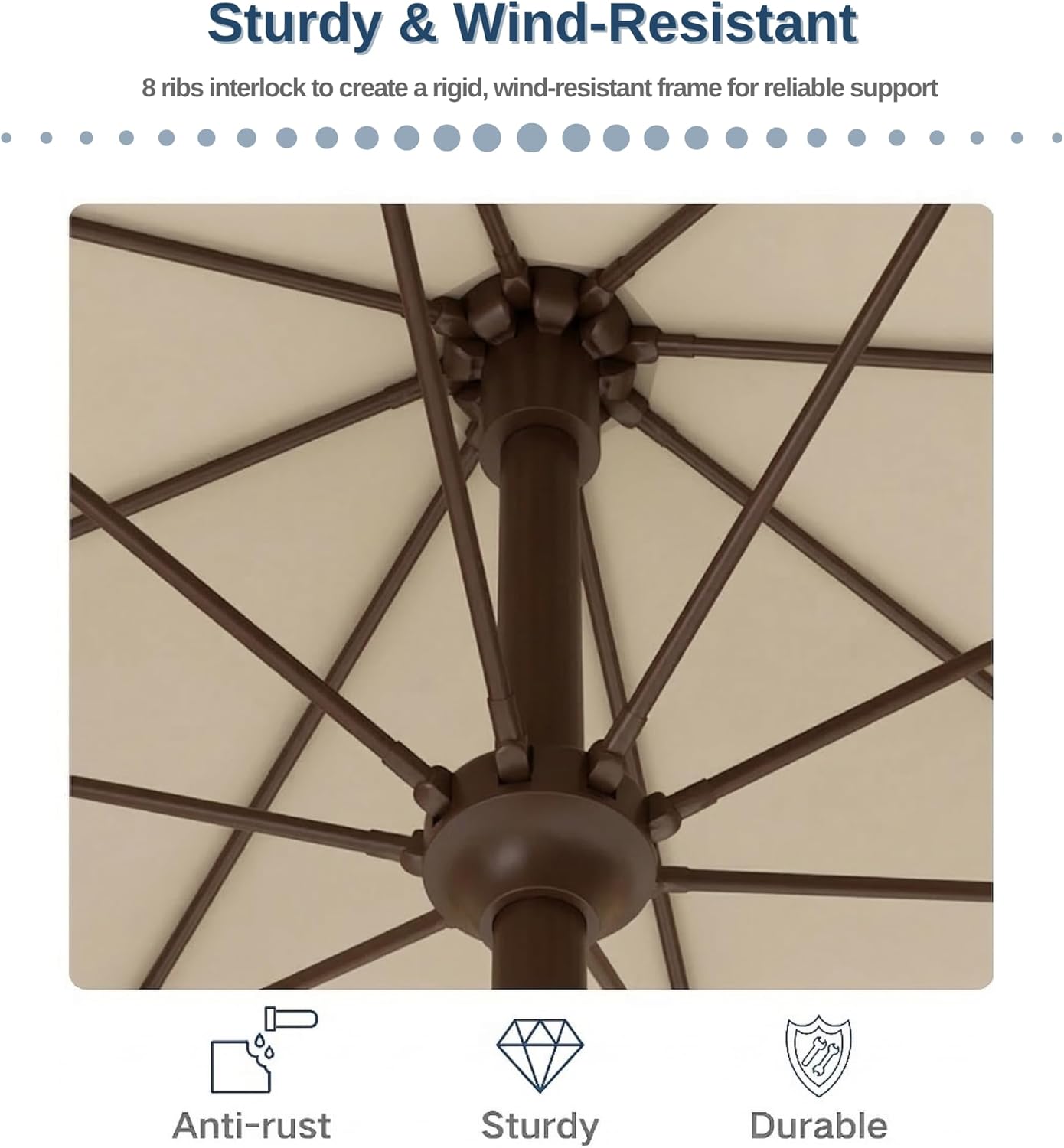 PatioKingdom 10FT Patio Umbrella with Push Button Tilt and Crank, Outdoor Market Umbrella with 8 Fiberglass Ribs, UV